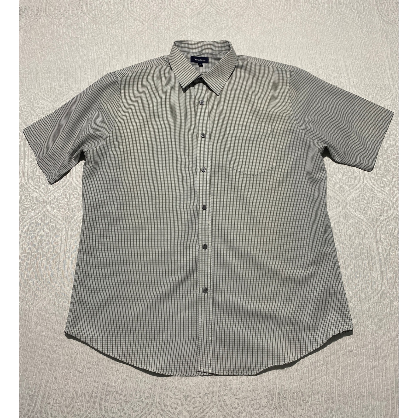 Croft & Barrow Mens Large L Short Sleeve Button Down Shirt Gingham Pattern